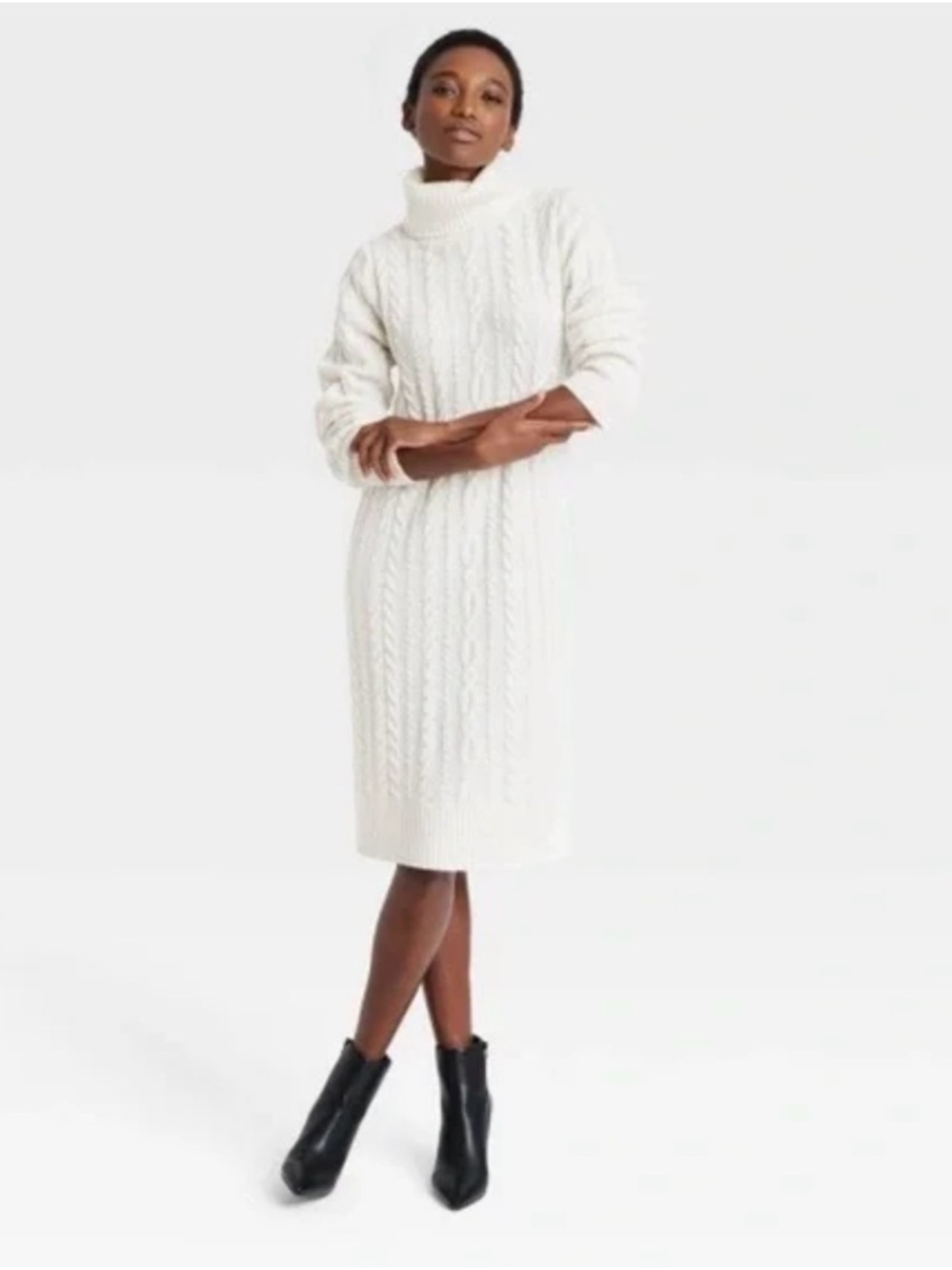 Size XXL Women’s Turtleneck Long Sleeve Cozy Sweater Dress a new day Cream